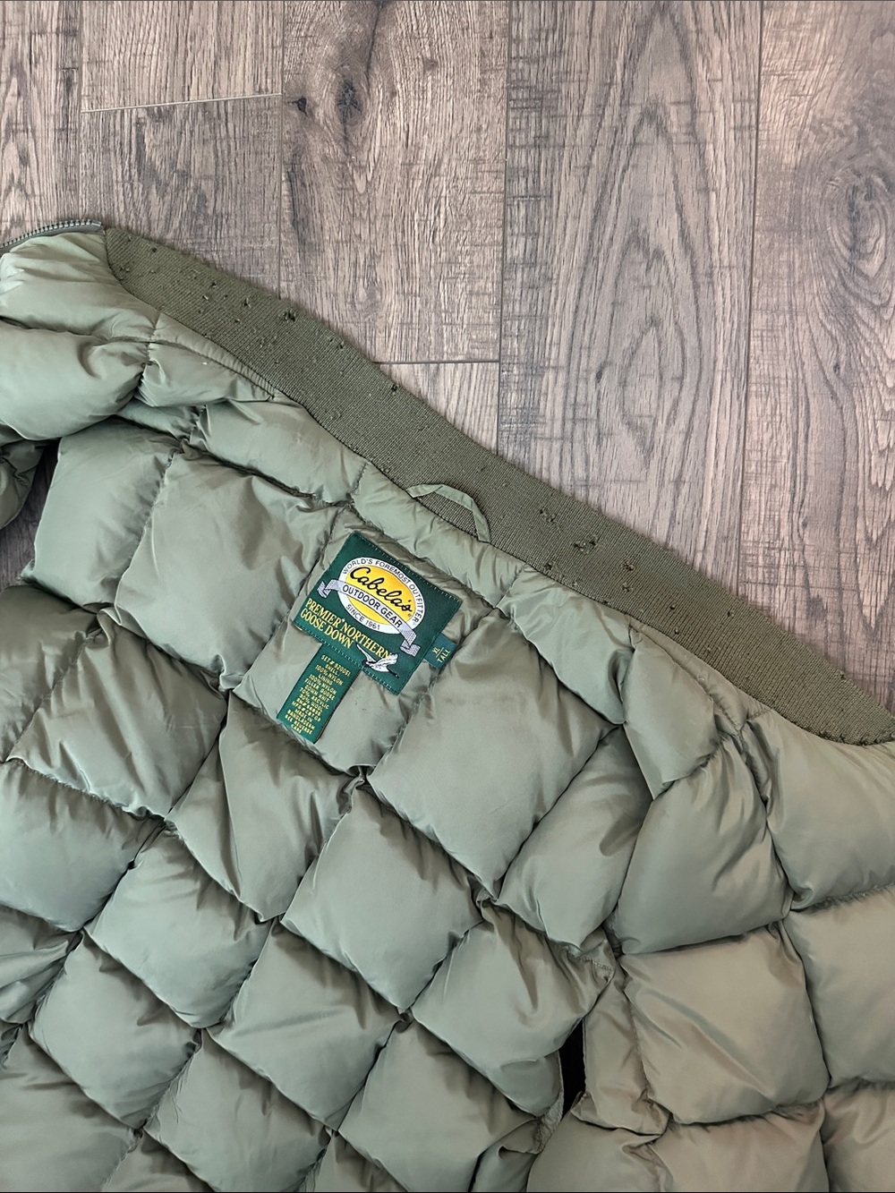 Vintage Cabelas Premier Northern Goose Down Vest Mens XL Tall Olive Old Label - Picture 13 of 16